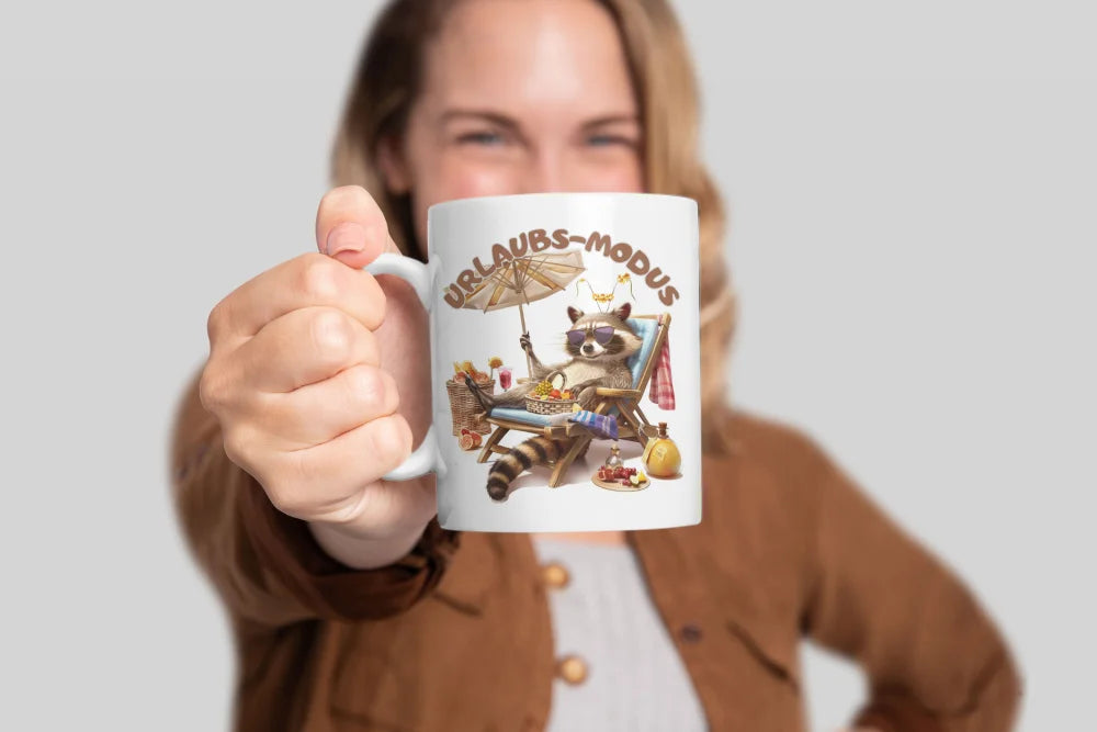 Waschbär Urlaubs-Modus Keramik Kaffeetasse Teetasse Tasse Geschenkidee - WS-Trend.de