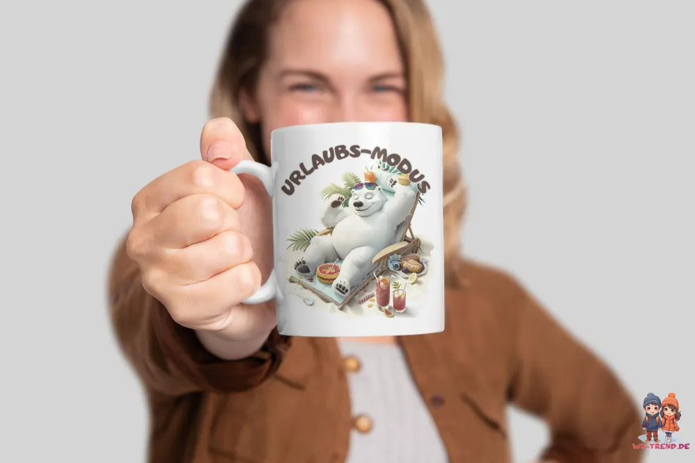 Eisbär Urlaubs-Modus Keramik Kaffeetasse Teetasse Tasse Geschenkidee - WS-Trend.de