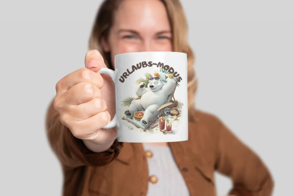 Eisbär Urlaubs-Modus Keramik Kaffeetasse Teetasse Tasse Geschenkidee - WS-Trend.de