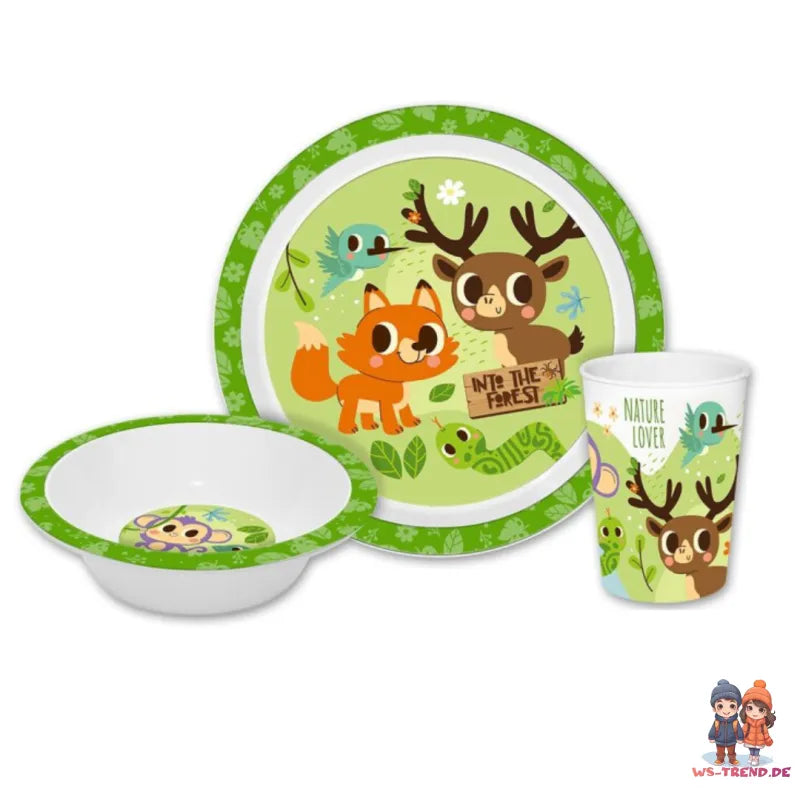 Fuchs Reh Kinder Geschirr-Set 3 tlg Becher Teller Schüssel Geschenkverpackung - WS-Trend.de