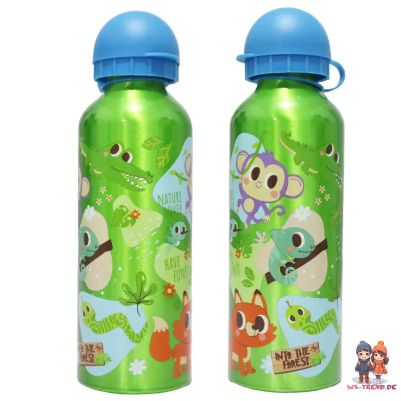 Waldtiere 3 tlg Kinder Lunch Set Brotdose Aluminium Trinkflasche 500 ml Göffel - WS-Trend.de