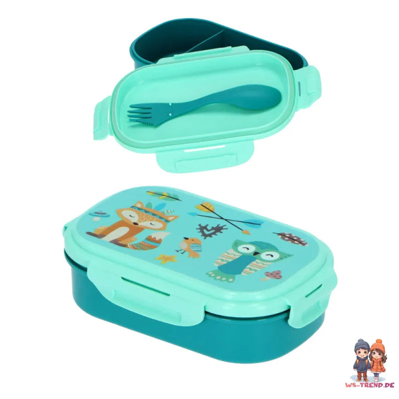Waldtiere 3 tlg Kinder Lunch Set Brotdose Aluminium Trinkflasche 500 ml Göffel - WS-Trend.de
