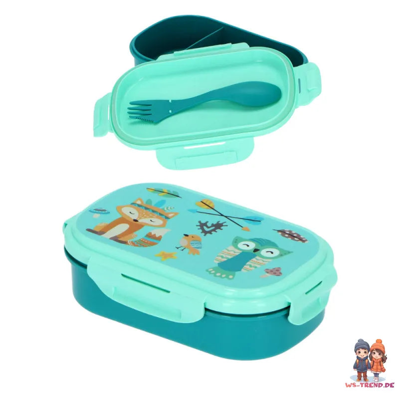 Waldtiere 3 tlg Kinder Lunch Set Brotdose Aluminium Trinkflasche 500 ml Göffel - WS-Trend.de