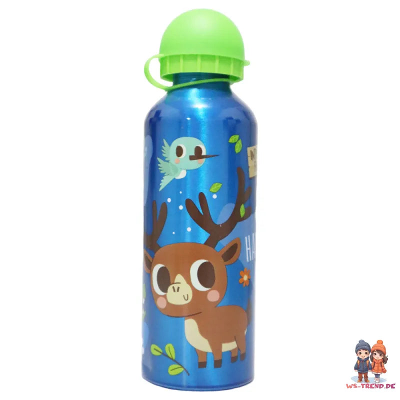 Waldtiere 3 tlg Kinder Lunch Set Brotdose Aluminium Trinkflasche 500 ml Göffel - WS-Trend.de