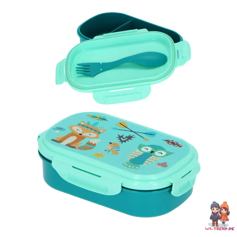 Waldtiere 3 tlg Kinder Lunch Set Brotdose Aluminium Trinkflasche 500 ml Göffel - WS-Trend.de