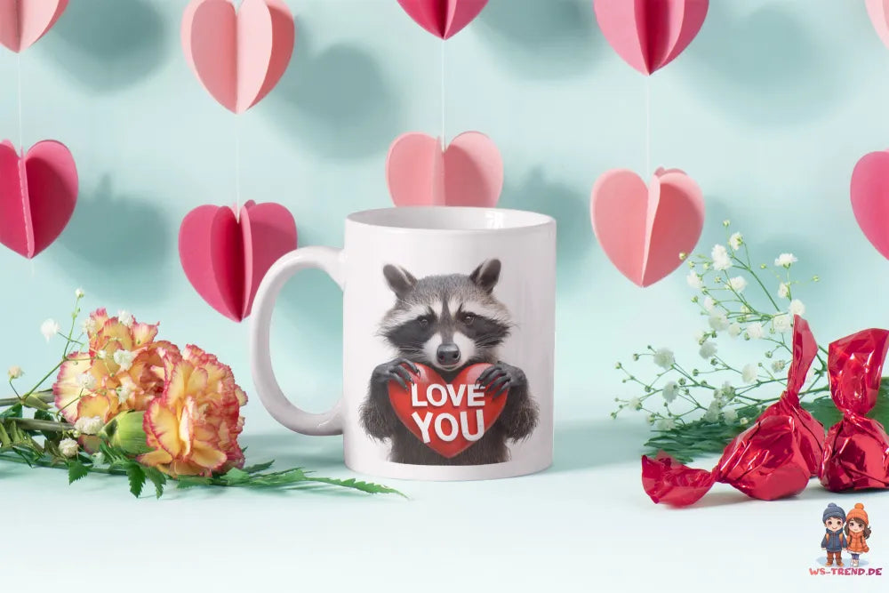 Waschbär I Love You Valentinstag Kaffeetasse Teetasse Tasse Geschenkidee - WS-Trend.de