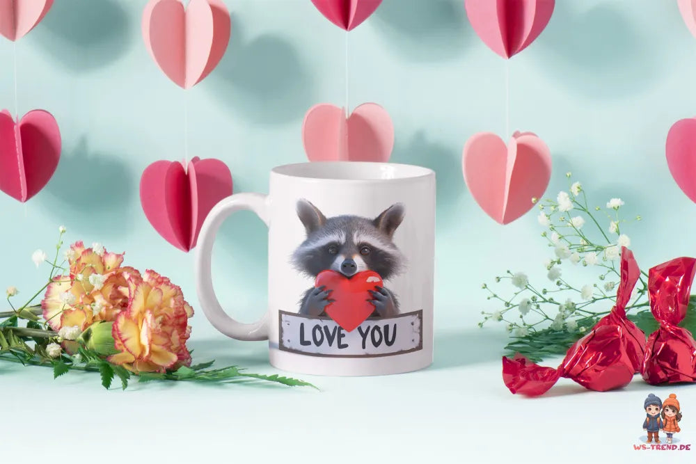 Waschbär I Love You Valentinstag Kaffeetasse Teetasse Tasse Geschenkidee - WS-Trend.de