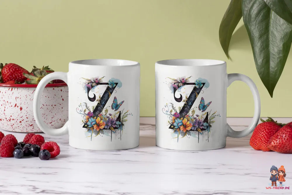 Name A bis Z Blumen Schmetterlinge Kaffeetasse Teetasse Tasse Geschenkidee - WS-Trend.de