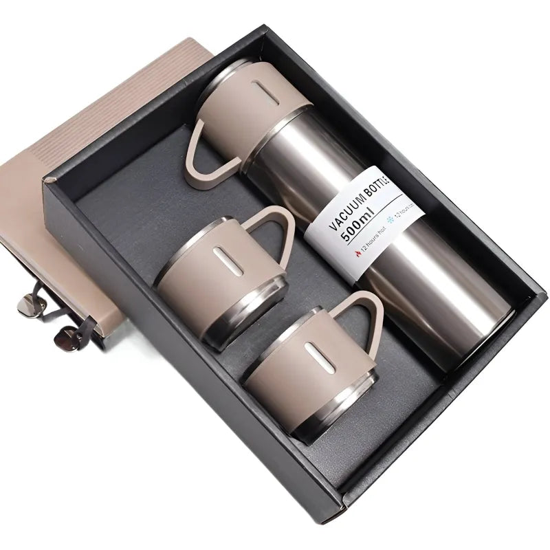 4 tlg. Set Thermoflasche Edelstahl Trinkflasche 500ml 3 Trinkbecher Becher WS Trend.de 4tlg. für kalte und heiße Getränke