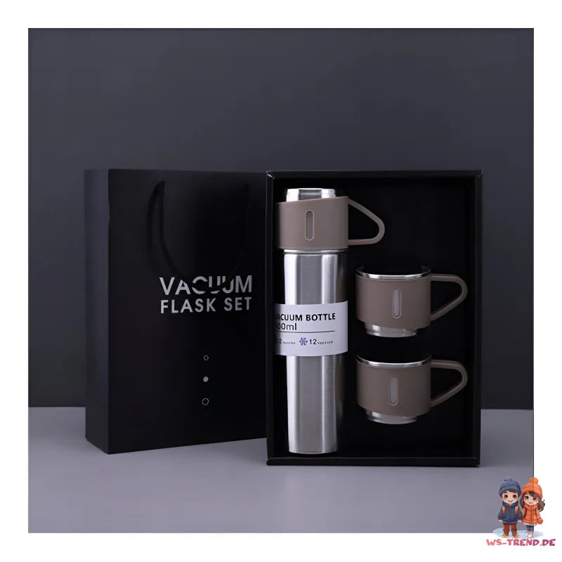 4 tlg. Set Thermoflasche Edelstahl Trinkflasche 500ml 3 Trinkbecher Becher - WS-Trend.de 4tlg. für kalte und heiße Getränke