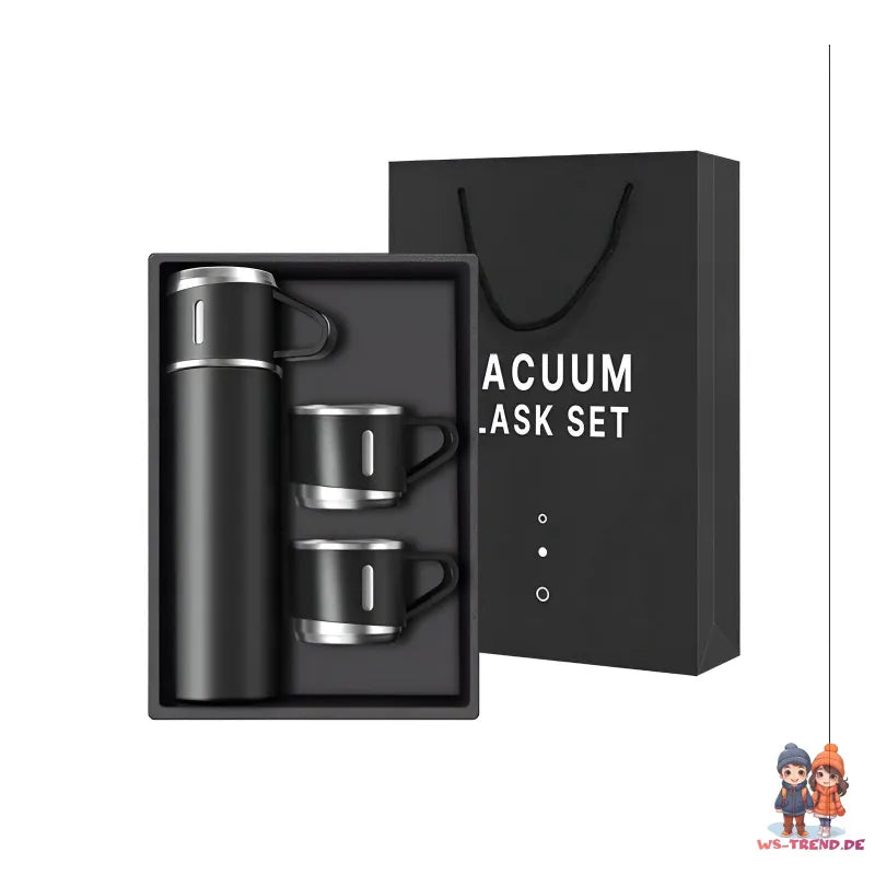 4 tlg. Set Thermoflasche Edelstahl Trinkflasche 500ml 3 Trinkbecher Becher - WS-Trend.de 4tlg. für kalte und heiße Getränke