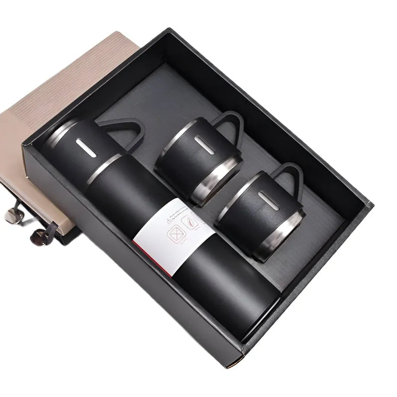 4 tlg. Set Thermoflasche Edelstahl Trinkflasche 500ml 3 Trinkbecher Becher WS Trend.de 4tlg. für kalte und heiße Getränke