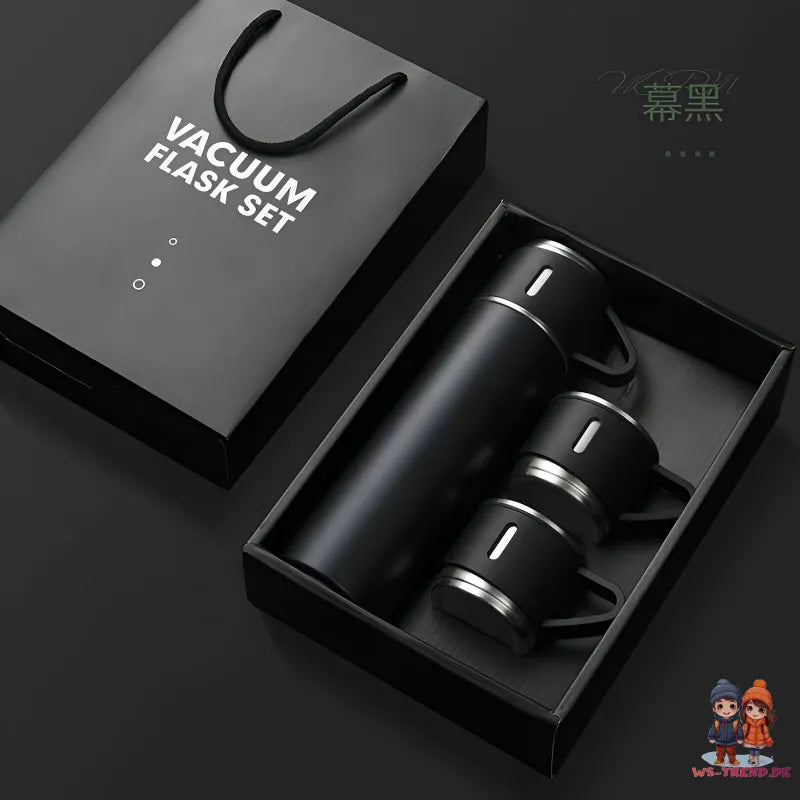 4 tlg. Set Thermoflasche Edelstahl Trinkflasche 500ml 3 Trinkbecher Becher - WS-Trend.de 4tlg. für kalte und heiße Getränke