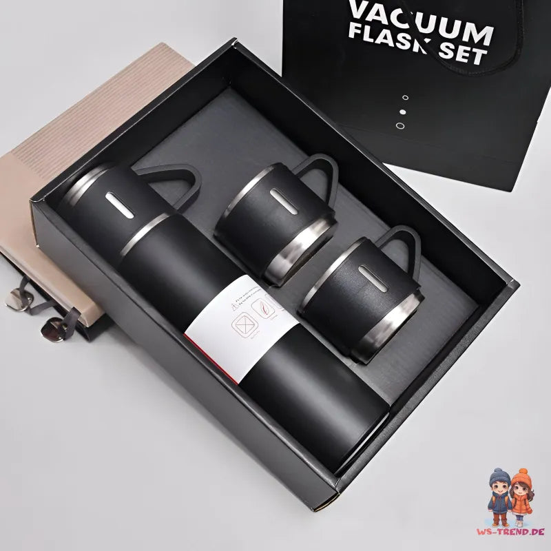 4 tlg. Set Thermoflasche Edelstahl Trinkflasche 500ml 3 Trinkbecher Becher - WS-Trend.de 4tlg. für kalte und heiße Getränke