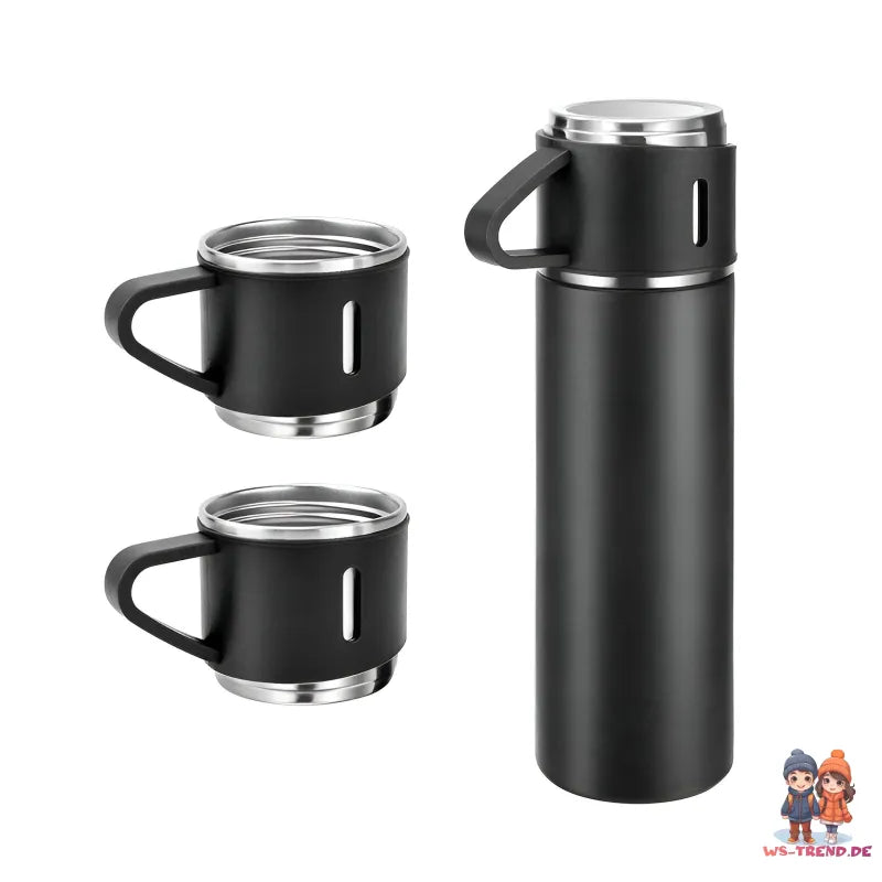 4 tlg. Set Thermoflasche Edelstahl Trinkflasche 500ml 3 Trinkbecher Becher WS Trend.de 4tlg. für kalte und heiße Getränke