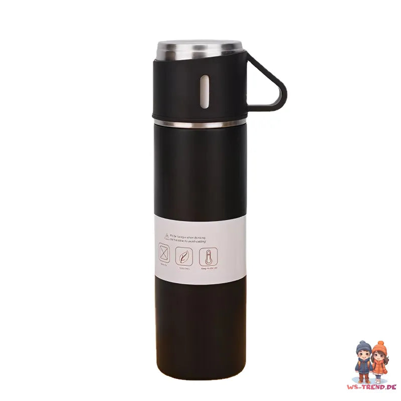 4 tlg. Set Thermoflasche Edelstahl Trinkflasche 500ml 3 Trinkbecher Becher - WS-Trend.de 4tlg. für kalte und heiße Getränke