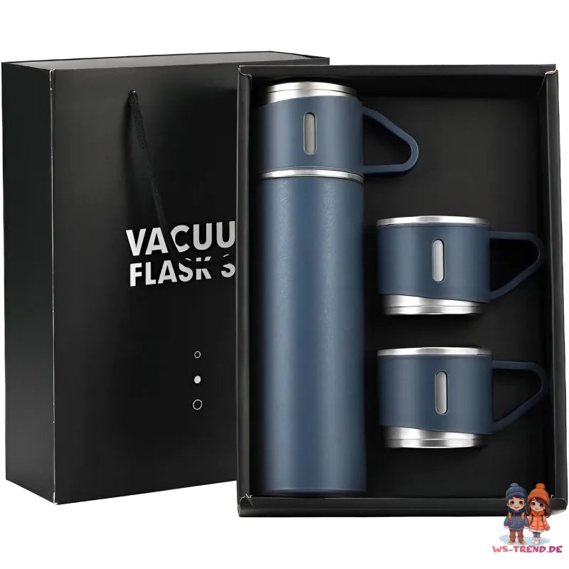 4 tlg. Set Thermoflasche Edelstahl Trinkflasche 500ml 3 Trinkbecher Becher - WS-Trend.de 4tlg. für kalte und heiße Getränke