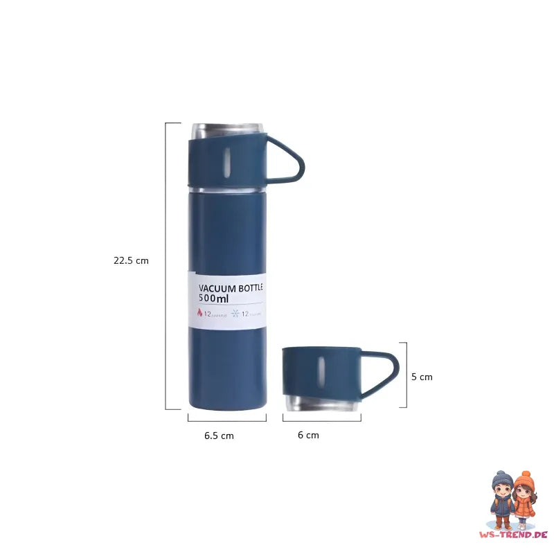 4 tlg. Set Thermoflasche Edelstahl Trinkflasche 500ml 3 Trinkbecher Becher - WS-Trend.de 4tlg. für kalte und heiße Getränke