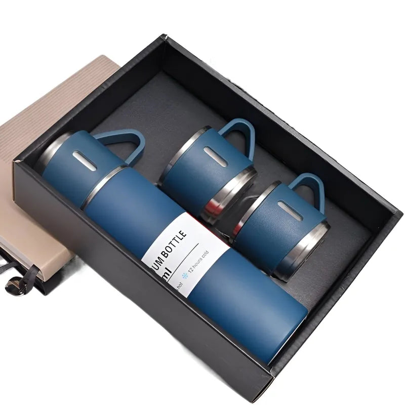 4 tlg. Set Thermoflasche Edelstahl Trinkflasche 500ml 3 Trinkbecher Becher - WS-Trend.de 4tlg. für kalte und heiße Getränke