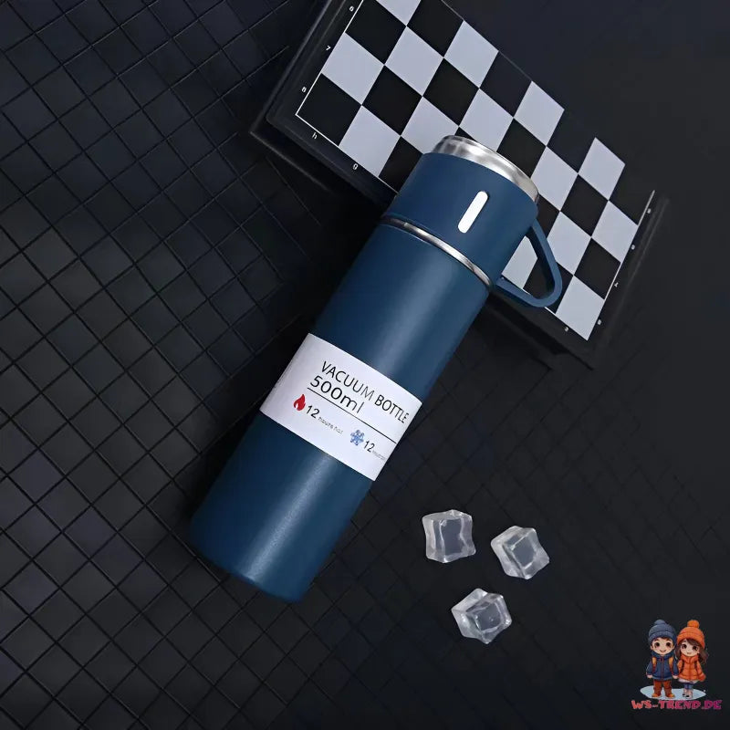 4 tlg. Set Thermoflasche Edelstahl Trinkflasche 500ml 3 Trinkbecher Becher - WS-Trend.de 4tlg. für kalte und heiße Getränke