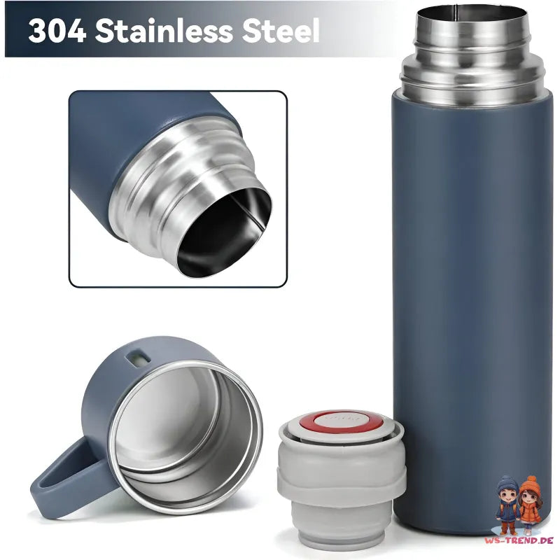 4 tlg. Set Thermoflasche Edelstahl Trinkflasche 500ml 3 Trinkbecher Becher WS Trend.de 4tlg. für kalte und heiße Getränke