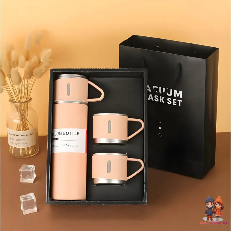 4 tlg. Set Thermoflasche Edelstahl Trinkflasche 500ml 3 Trinkbecher Becher WS Trend.de 4tlg. für kalte und heiße Getränke