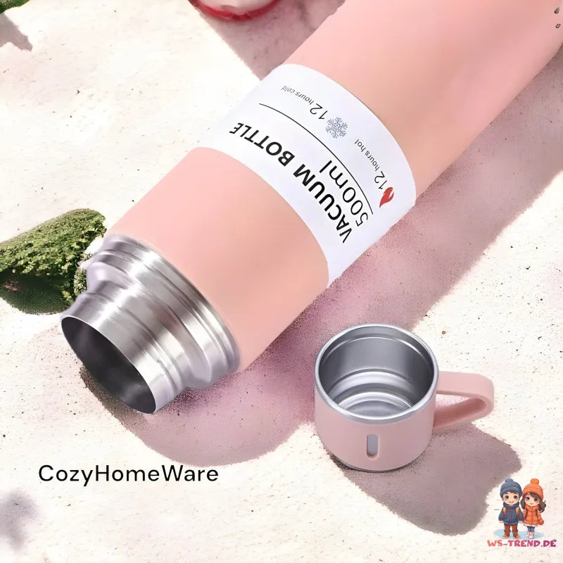 4 tlg. Set Thermoflasche Edelstahl Trinkflasche 500ml 3 Trinkbecher Becher - WS-Trend.de 4tlg. für kalte und heiße Getränke