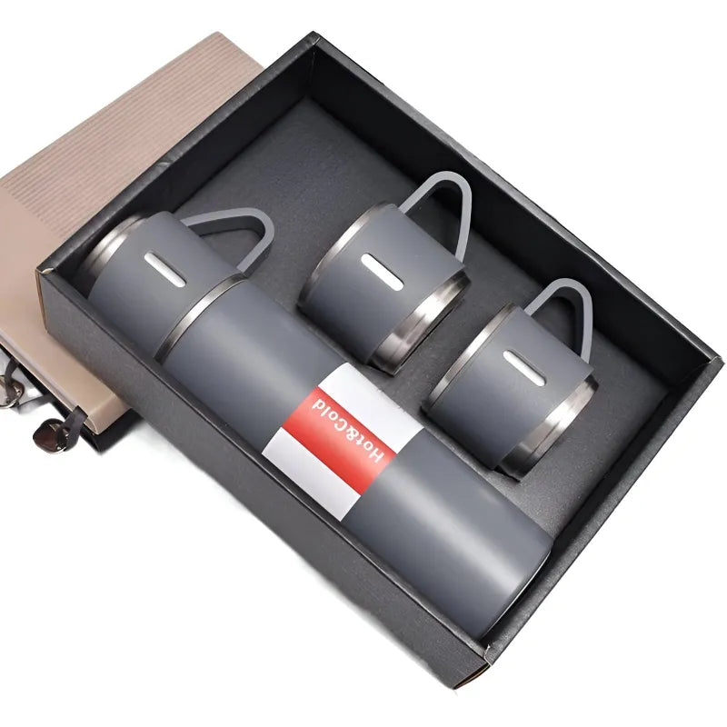 4 tlg. Set Thermoflasche Edelstahl Trinkflasche 500ml 3 Trinkbecher Becher - WS-Trend.de 4tlg. für kalte und heiße Getränke