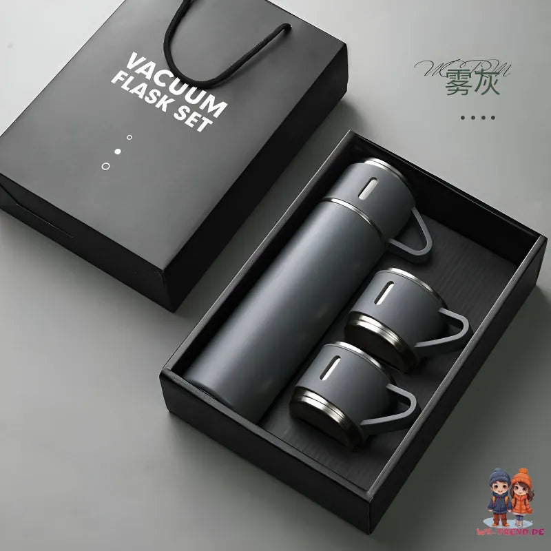 4 tlg. Set Thermoflasche Edelstahl Trinkflasche 500ml 3 Trinkbecher Becher - WS-Trend.de 4tlg. für kalte und heiße Getränke