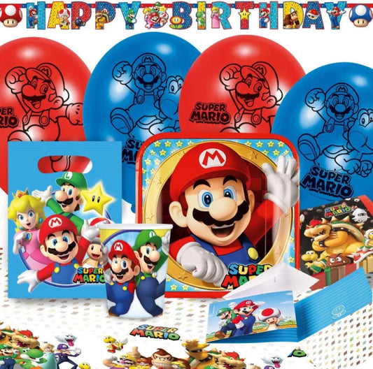 Super Mario XL Geburtstag Deko Set 60tlg.Geschirr Kinder Partyset Tischdecke - WS-Trend.de