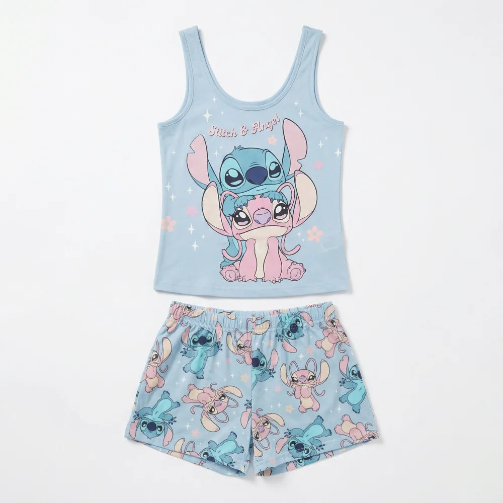 Disney Stitch Angel Damen kurzarm Pyjama Shorts Shirt - WS-Trend.de