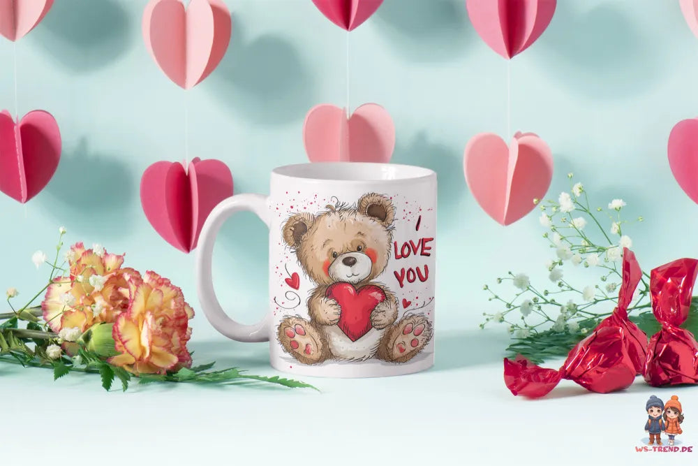 Teddybär I Love You Valentinstag Kaffeetasse Teetasse Tasse Geschenkidee 330 ml - WS-Trend.de