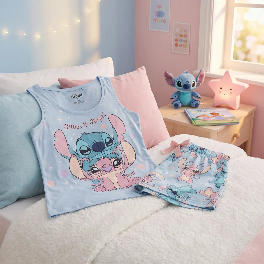 Disney Stitch Angel Damen kurzarm Pyjama Shorts Shirt - WS-Trend.de