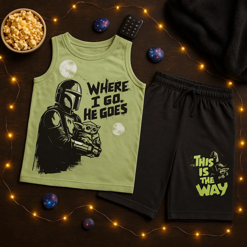 Star Wars Mandalorian Yoda Jungen Schlafanzug Pyjama Shirt Shorts - WS-Trend.de