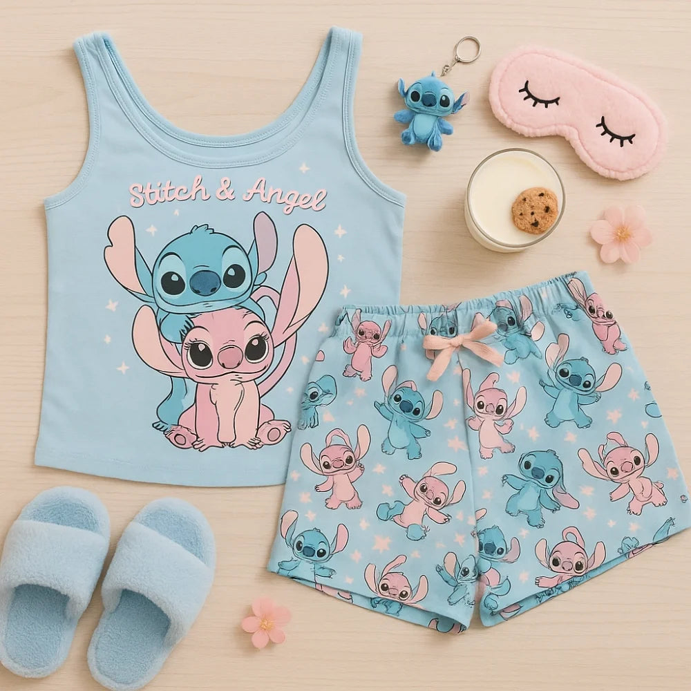 Disney Stitch Angel Damen kurzarm Pyjama Shorts Shirt - WS-Trend.de
