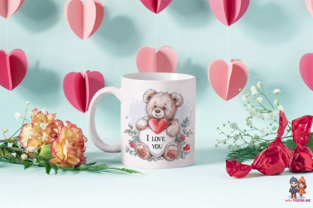 Teddybär I Love You Valentinstag Kaffeetasse Teetasse Tasse Geschenkidee 330 ml - WS-Trend.de