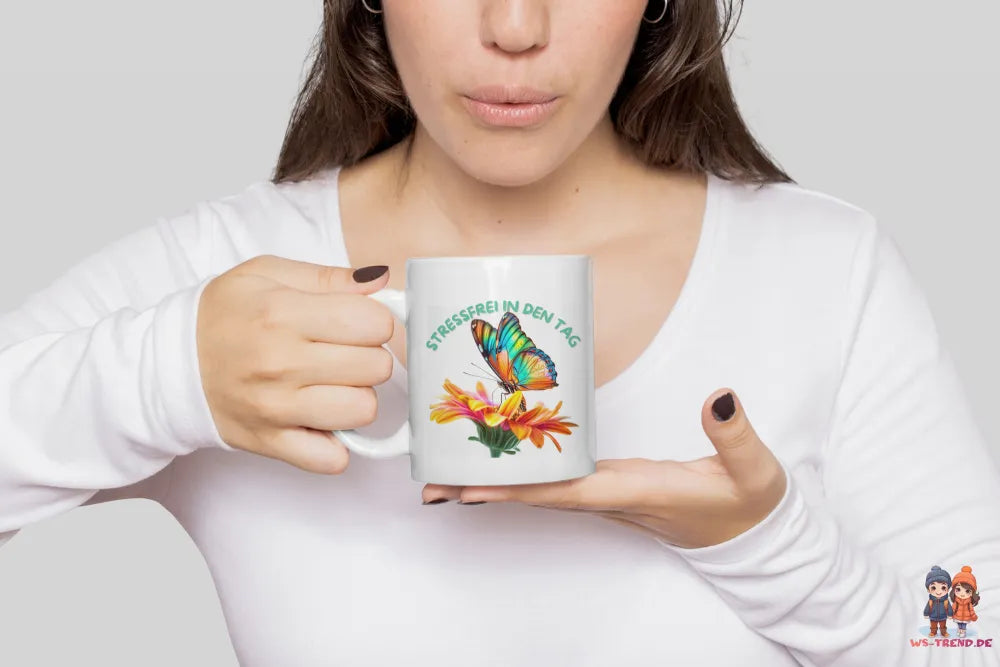 Stressfrei Schmetterling Butterfly Kaffeetasse Teetasse Tasse Geschenkidee - WS-Trend.de
