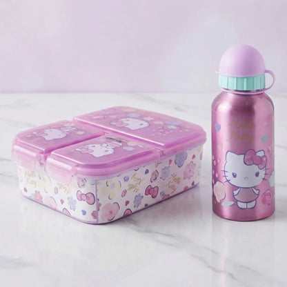 Hello Kitty 2 tlg. Lunch Set 3 Kammer Brotdose Alu Trinkflasche 400 ml - WS-Trend.de