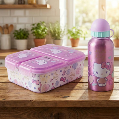 Hello Kitty 2 tlg. Lunch Set 3 Kammer Brotdose Alu Trinkflasche 400 ml - WS-Trend.de
