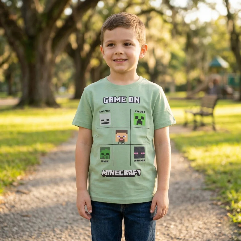 Minecraft Creeper Kinder kurzarm T-Shirt - WS-Trend.de Steve Kleidung Jungen Grün