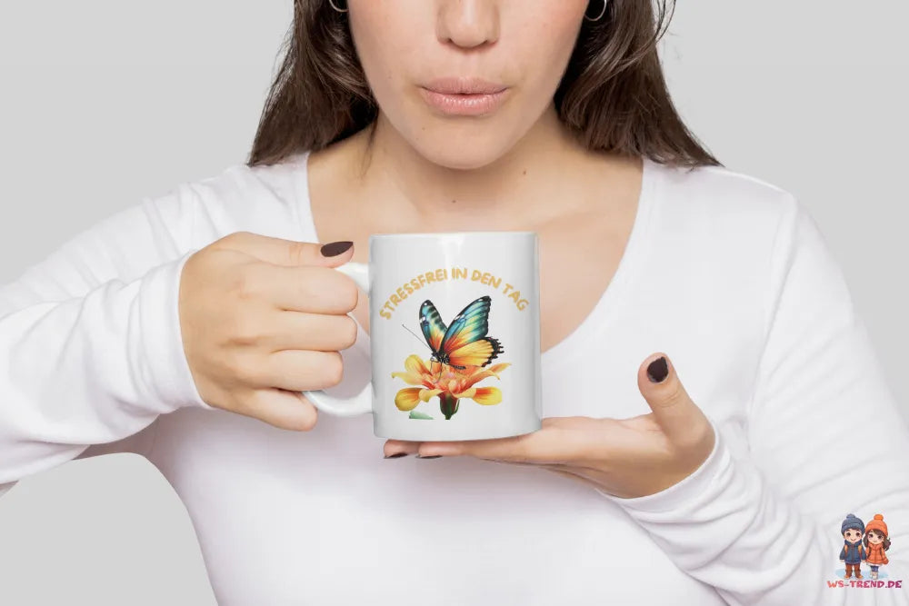Stressfrei Schmetterling Butterfly Kaffeetasse Teetasse Tasse Geschenkidee - WS-Trend.de