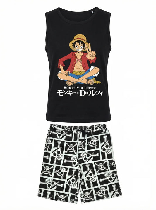 Anime One Piece Ruffy Jungen Schlafanzug Pyjama Shirt Shorts - WS-Trend.de
