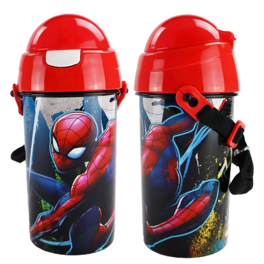 Marvel Spiderman Trinkflasche Flasche mit Trinkhalm Gurt 500 ml - WS-Trend.de Wasserflasche