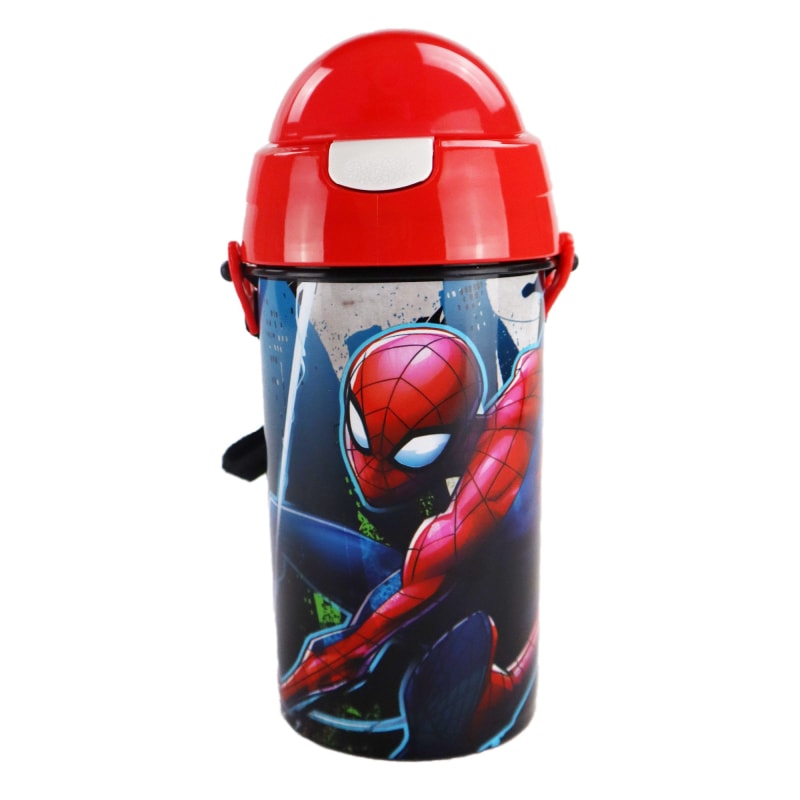 Marvel Spiderman Trinkflasche Flasche mit Trinkhalm Gurt 500 ml - WS-Trend.de Wasserflasche