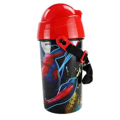 Marvel Spiderman Trinkflasche Flasche mit Trinkhalm Gurt 500 ml - WS-Trend.de Wasserflasche