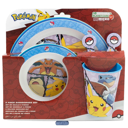 Pokemon Pikachu Kinder 5 teiliges Set Teller und Schüssel Becher Gabel Löffel - WS-Trend.de