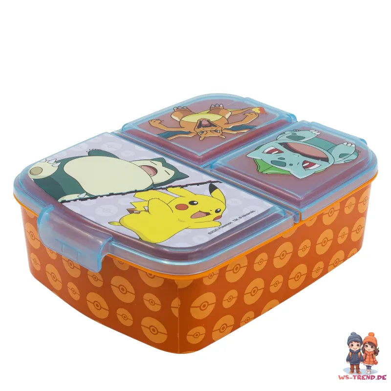 Pokemon Kinder 4 tlg. Set 3 Kammern Brotdose Gabel Löffel Alu-Flasche - WS-Trend.de