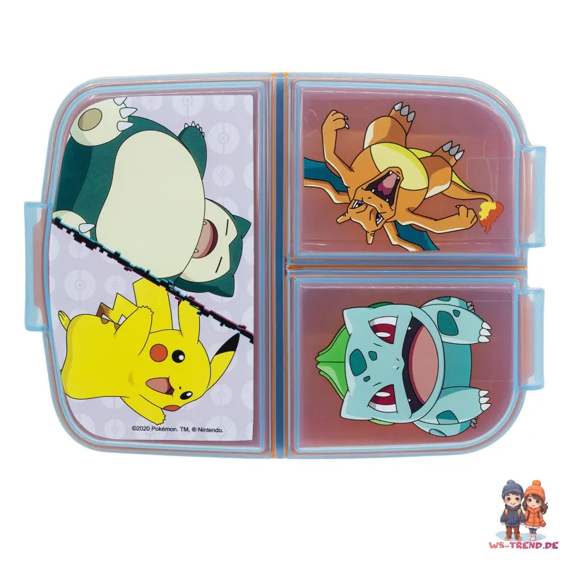 Pokemon Kinder 4 tlg. Set 3 Kammern Brotdose Gabel Löffel Alu-Flasche - WS-Trend.de
