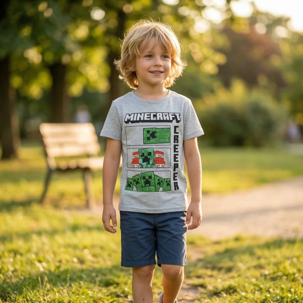 Minecraft Creeper Kinder kurzarm T-Shirt - WS-Trend.de Kleidung Jungen Grau 116-152