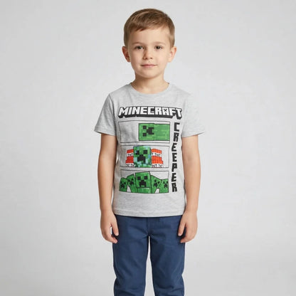 Minecraft Creeper Kinder kurzarm T-Shirt - WS-Trend.de Kleidung Jungen Grau 116-152